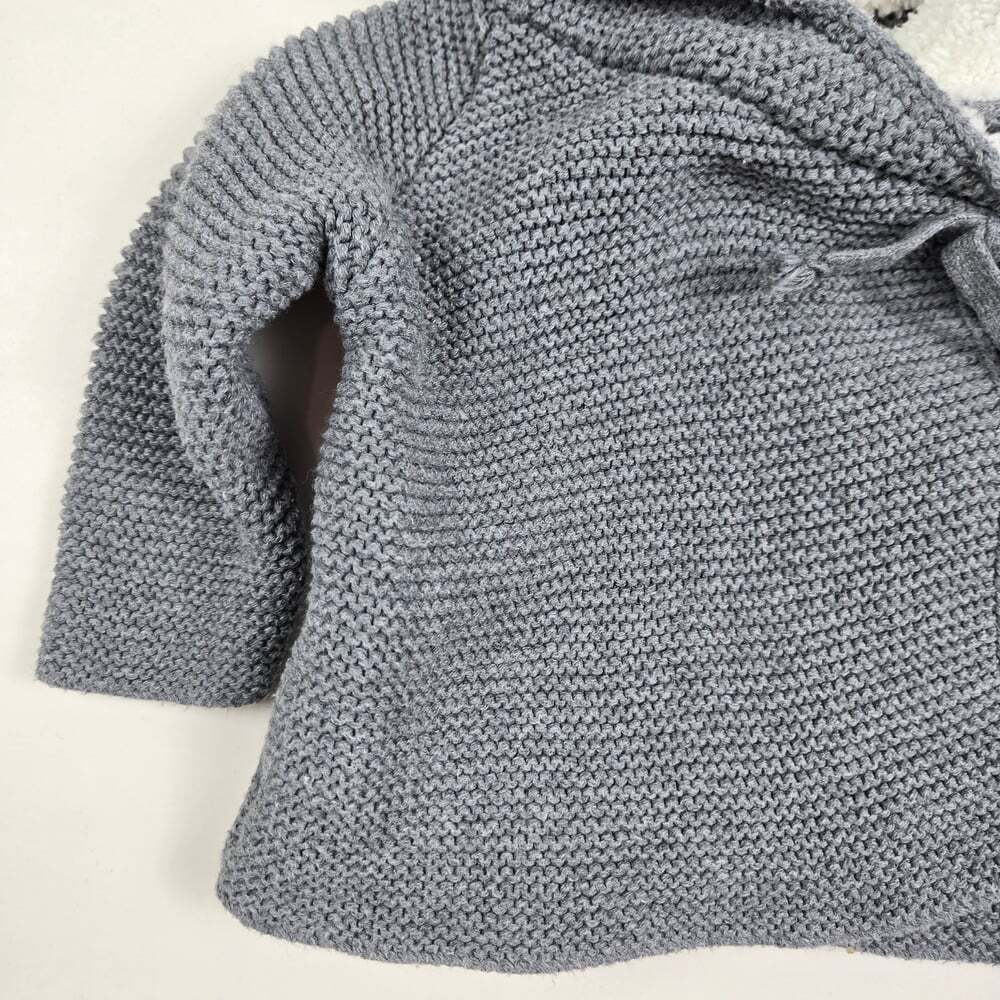 Zara Baby Sweater/Jacket 3-6 Months Gray Hooded Knit Sherpa Lining Inside Hood - Picture 3 of 5